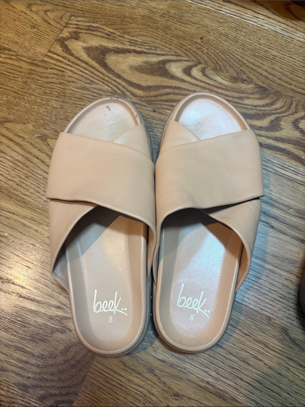 Beek Hen Leather Platform Slide Sandals Tan Size 8 - Picture 2 of 4